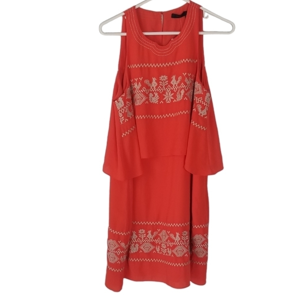 NWT THML Orange Layered Bodice Shift Dress White Embroidered Size M Boho